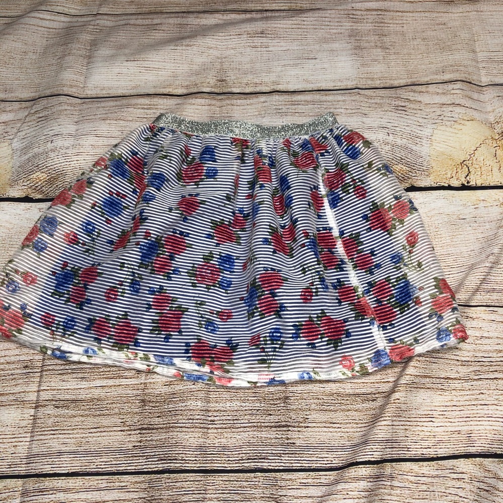 4/$20 Kidpik Scuba Stripe Floral Skirt - Picture 2 of 4